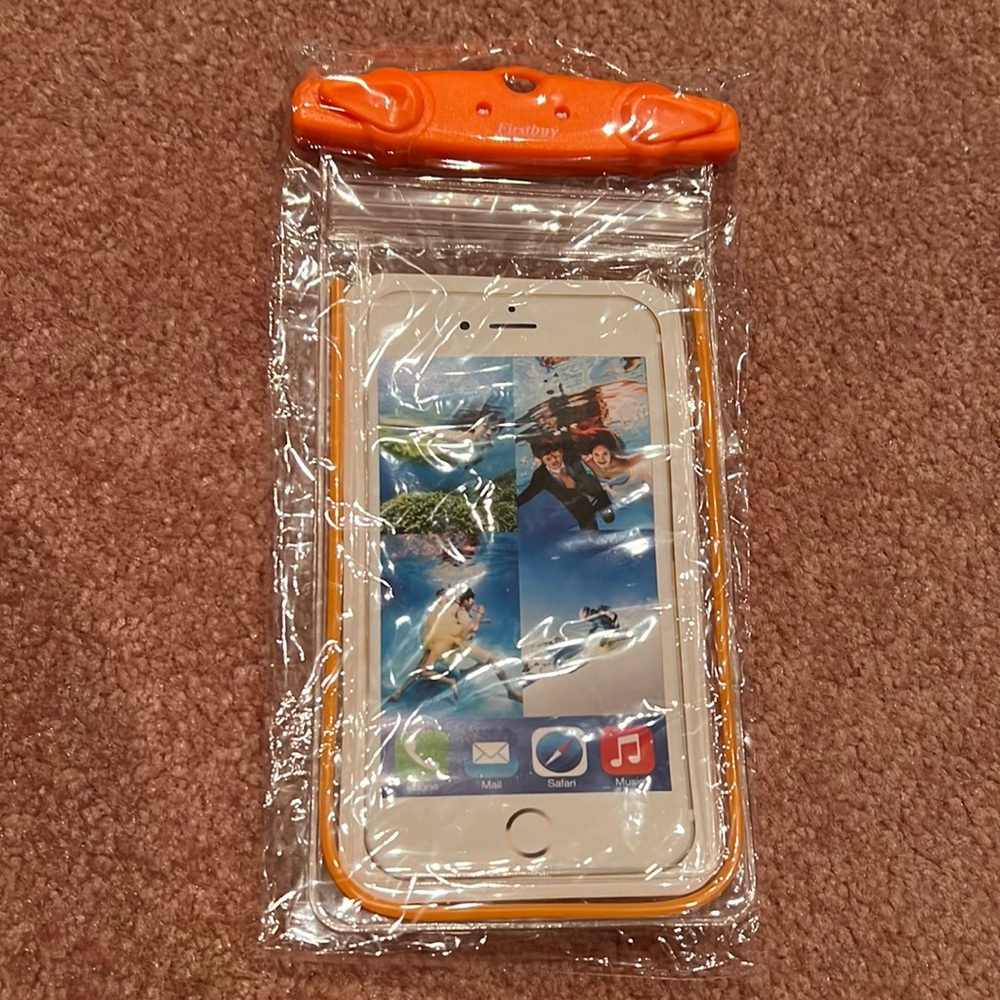 NIB Universal Waterproof Phone orange pvc Pouch lanyard Compatible w/ any…